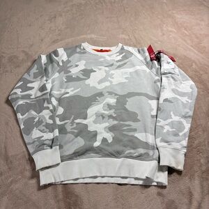 Alpha Industries Grey Camo Streetwear Pullover Sweatshirt Fall Layer Men’s M